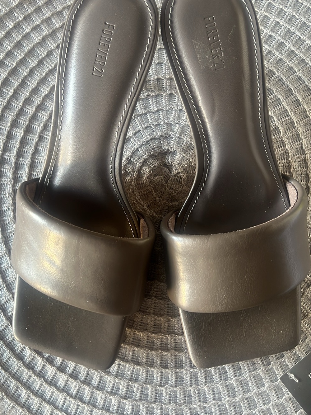 Forever 21 Brown Square-Toe Slide Mules with Wide Strap